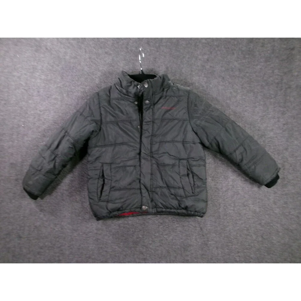 Calvin Klein Jeans Jacket Youth M Black Puffer Insulated Red Fleece Lining